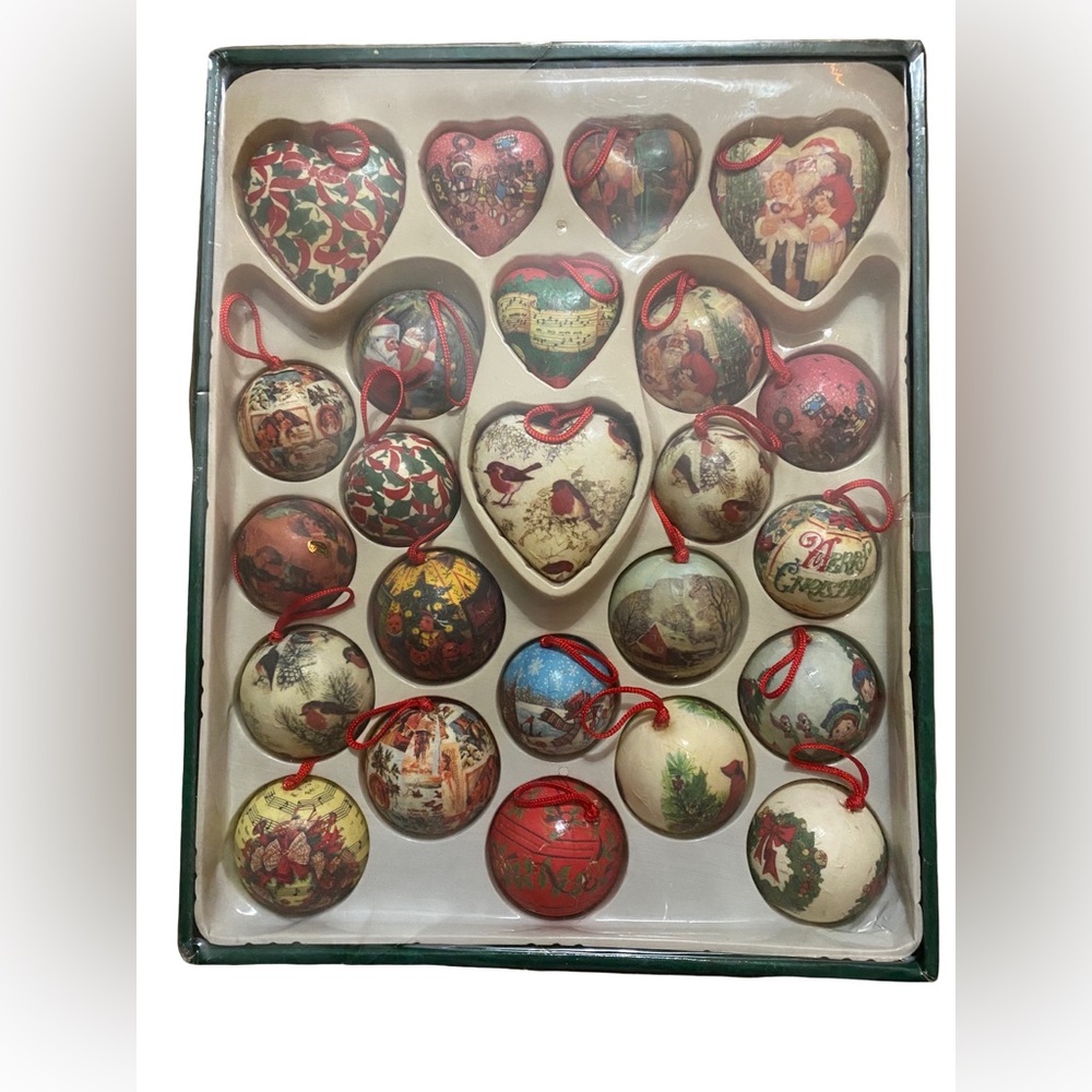 Vintage Trim A Home 24 Holiday Paper Mache Decoupage Christmas Ornaments